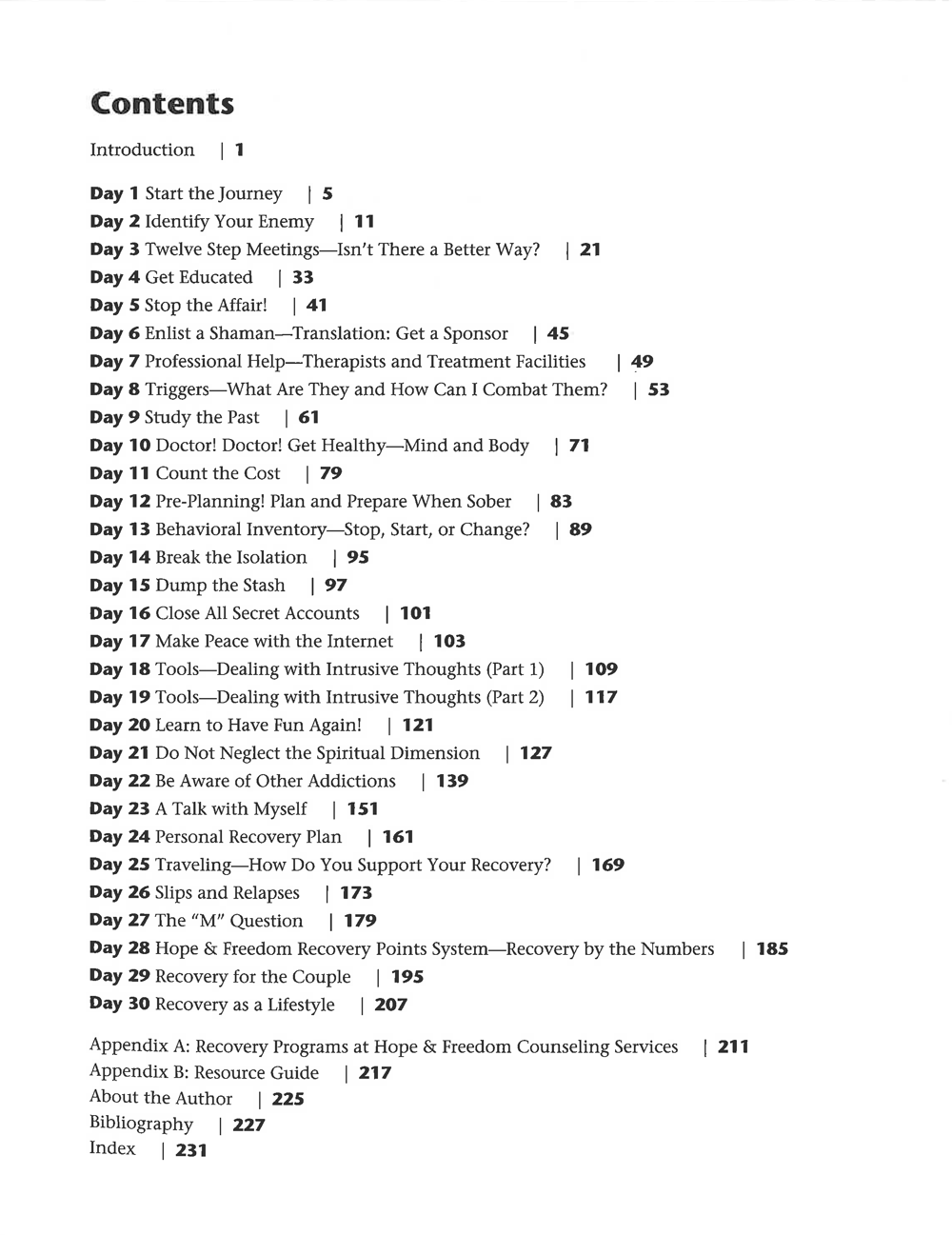 Thirty Days to Hope & Freedom TOC